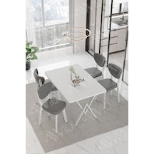 Avvio Lionel Beyaz Elma Sandalye 80x120 Yemek Masası Mutfak Masası 4 Kişilik Masa Sandalye Takımı Beyaz