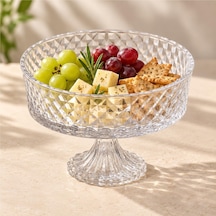 Deconox Tırtıl Desenli Ayaklı Şeffaf Cam Kurabiyelik 19 X 11,5 Cm, Meyve, Tatlı, Çerez Ve Kanape Sunum Kasesi, Tekli
