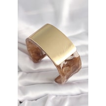 Kahverengi Mermer Desen Akrilik Platik Gold Dikdörtgen Plaka Model Vintage Kadın Bilezik - Tj-bb6686 Diğer