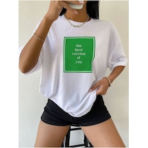 Flood Of Style Kadın Beyaz The Best Baskılı Oversize Bisiklet Yaka Tshirt