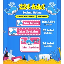 Balina Temalı Okul Kreş Kişiye Özel İsim Etiket Seti - Model 208 Çok Renkli