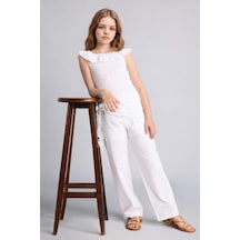 Defacto Barrel Fıt Poplin Beyaz Pantolon Kız Çocuk I0430a826hswt34 Beyaz-wt34