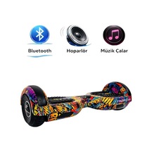 Elektrikli Kaykay Hoverboard Bluetooth Hoparlörlü 6.5 Inch Otomatik Akıllı Denge RS-S5 -Bang Bang Grafiti