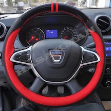 Dacia Sandero Dikme Direksiyon Kılıfı Parlak Siyah Kırmızı Detaylı Kırmızı Çift Yüzük Ve Dikiş 2017-2021