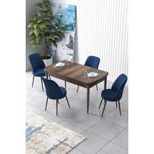 Canisa Concept Zen Serisi 80x132 Mdf Açılabilir Barok Ahşap Desen Masa Takımı Ve 4 Lacivert Sandalye Barok Masa Sandalyeler Lajivert