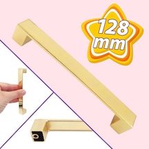 Bihter Düz Kulp 128 Mm Altın Mutfak Kulpu Çekmece Dolap Kapak Kulbu Metal Mobilya Dolabı Kulpları