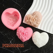 Pk1002321 - Silikon Kalıp Mum Kalıbı Güllü Kalp