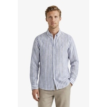 Nautica Erkek Mavi Regular Fit Çizgili Keten Gömlek-15325