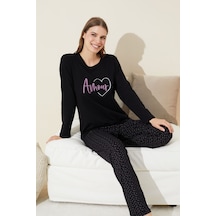 Siyah İnci Pamuklu Örme Pijama Takım 24240129 Siyah
