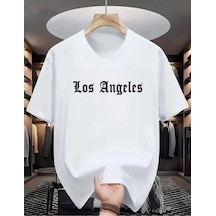 Kozia Outdoors Malkoçbey Los Angeles Baskılı Oversize Unisex Basic O Yaka T-şhirt Beyaz Beyaz