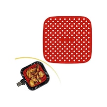 Hobibahçem Renkli Isıya Dayanıklı Yıkanılabilir Silikon Fırın Ve Airfryer Kare Pişirme Matı 21,5 Cm Kırmızı
