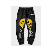 Tarzsokak Street Life Guys Cartoon & Letter Graphic Drawstring Waist Eşofman Altı Siyah