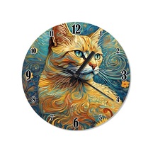 Yağlı Boya Şekilli Sarı Kedi Baskılı Duvar Saati Çok Renkli