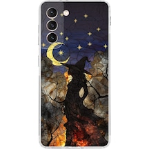 Printify Samsung Galaxy S21 Fe İle Uyumlu Vitray Cadı Saati Tasarımlı Şeffaf Silikon Kılıf Şeffaf