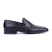 Fosco - Hakiki Deri Özel El Örgülü Siyah Renk Erkek Klasik Ayakkabı - 2090-1501