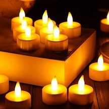 Ledli Mum Tealight Işıklı Dumansız Sarı Alevli Led Mum P 12 Adet