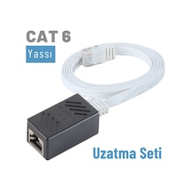 Irenis CAT6 Kablo Uzatma Seti. Yassı Ethernet Kablo ve Ekleyici 15 M-Beyaz