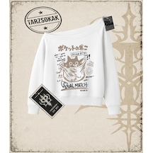 Tarzsokak Gotik & Grunge Streetwear Hiding Cat Dual Match Kayık Yaka Sweatshirt Beyaz