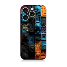Apple Uyumlu iPhone 15 Pro Renkli Kareler Ve Spiraller Desenli Silikon Kılıf