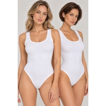 Loule Kadın 2'li %95 Pamuklu Geniş Askılı Alttan Kancalı Body Beyaz