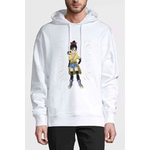 Anime Dragon Ball Baskılı Beyaz Erkek Örme Kapşonlu Sweatshirt (534796701)