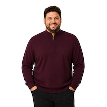 Battalmoda Erkek Büyük Beden Bordo Fermuarlı Dik Yaka Pamuklu Kazak 3xl-4xl-5xl-6xl