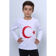 Çocuk Ayyıldız Baskılı Tshirt Uzun Kollu A57 Beyaz - Kırmızı