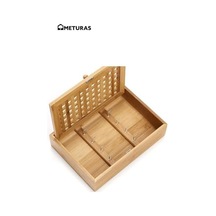 Bambu Duvar Montajlı Anahtarlık Kutusu, Kafes Desenli Kapak, 27,2x19,1x6,3 Cm, Doğal Açık Mavi