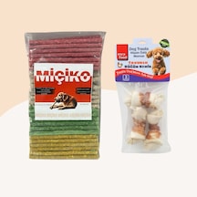 Miçiko Renkli Munchy Köpek Ödülü 100'lü + 3'lü Tavuklu Mini Düğüm Kemik