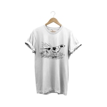 Avcılık Av Desenli Orman Temalı Pointer Av Köpeği Tasarımlı %100 Pamuk Regular Fit Beyaz T-shirt Beyaz