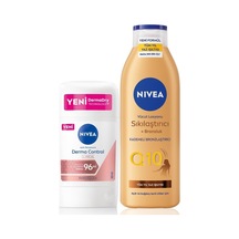 Q10 Sıkılaştırıcı Bronzluk Vücut Losyonu 200ml Ve Kadın Stick Deodorant Derma Control Clinical 50ml
