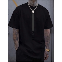 Startmore Unisex Paris Çizgi Baskılı Oversize %100 Pamuk Siyah