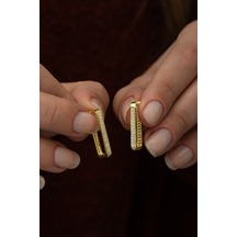 925 Ayar Gold Dikdörtgen Küpe Kadın Gümüş Küpe