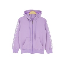 Kız Çocuk Kolları Kapüşonu Yazı Desenli Kanguru Cepli Lila Hırka