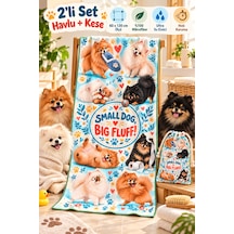 Kedi & Köpek Kurulama Havluları Pomeranian Mix - Köpek Desenli Büyük Boy Hızlı Kuruyan 60x120cm