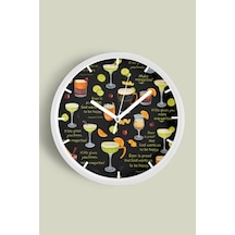 Kokteyl Bardağı Modern Tasarım Duvar Saati - 30cm - Önü Camlı Beyaz Kasa - Sessiz Mekanizma-jh0273 Beyaz