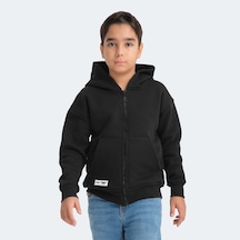 Slazenger LEKAN Çocuk Fermuarlı Kapüşonlu Cepli Siyah Sweatshirt