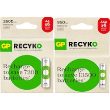 GP Batteries ReCyko 2600mAh AA Kalem 6’lı Kart + GP Batteries ReCyko 950mAh AAA İnce 6’lı Kart