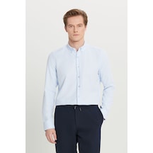 Altınyıldız Classıcs Erkek Acık Mavı Pamuklu Tailored Slim Fit Dar Kesim Düğmeli Yaka Armürlü Gömlek