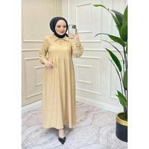 Lovie Moda Kadın Polo Yaka Elbise Bej