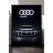 Audi R8 Siyah Ahşap Çerçeveli Poster, Dekoratif Araba Duvar Tablosu