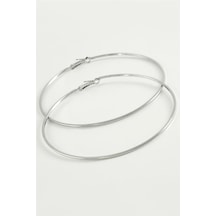 Ezme Çizgili Metal Halka Küpe 8-9-10 Cm Gümüş