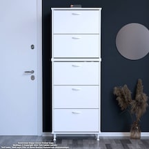 Modilayn Varbi Umay' 2 Li Antre Hol 52 X193x 25, 5 Cm Lik 5 Düşer Kapak 10 Göz Raflı Ayakkabılık Beyaz