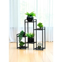 Dekoratif Metal 6 Raflı Saksılık Katlı Dikey Saksı Standı Çiçeklik Bahçe Ve Balkon Dekoru Garden Siyah