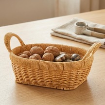 Tr El Yapımı Doğal Hasır Sepet - Örgü Kulplu Oval Çok Amaçlı Düzenleyici Ve Sunumluk 26x20x9.50 Cm Diğer
