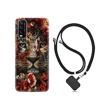 Vivo Y11S Kılıf Boyun Askılı Flowers Baby Tiger 1336 Siyah