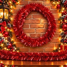 5 Metre Kırmızı Garland Kırmızı Çam Dalı 6 Cm Çap Yılbaşı Garlandı Parlak Metalik Dekor İnce Garland Diğer