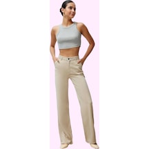 Ersefa Kadın Cool & Comfort Wide Leg Tencel Jean Pantolon Fonksiyonel Da Bej