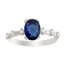 925 Ayar Gümüş Yüzük Oval Safir Vintage Yüzük