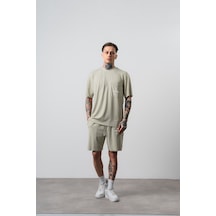Erkek Far From Basic Baskılı Regular Fit T-shirt Şort Takım Yeşil